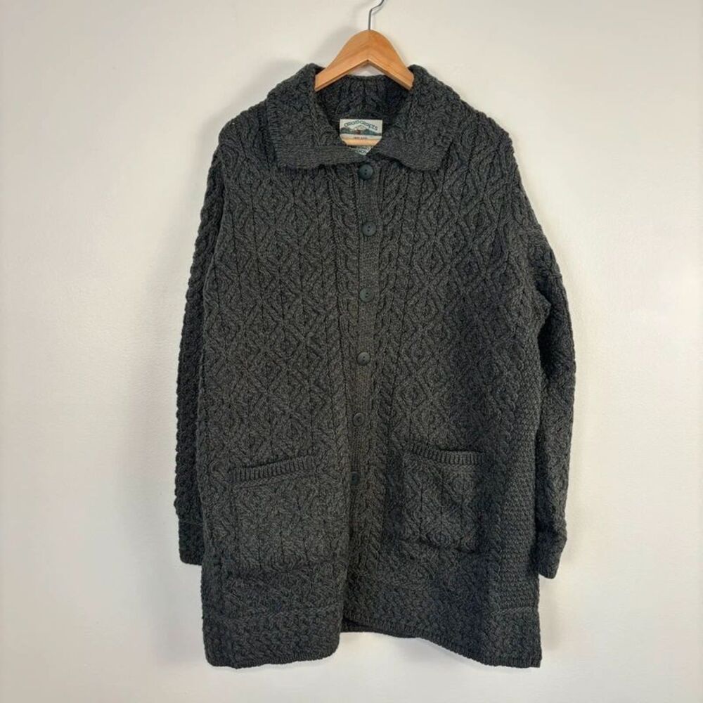 Aran Crafts Ireland 100% Merino Wool Button Cardigan Sweater XXL Army Green